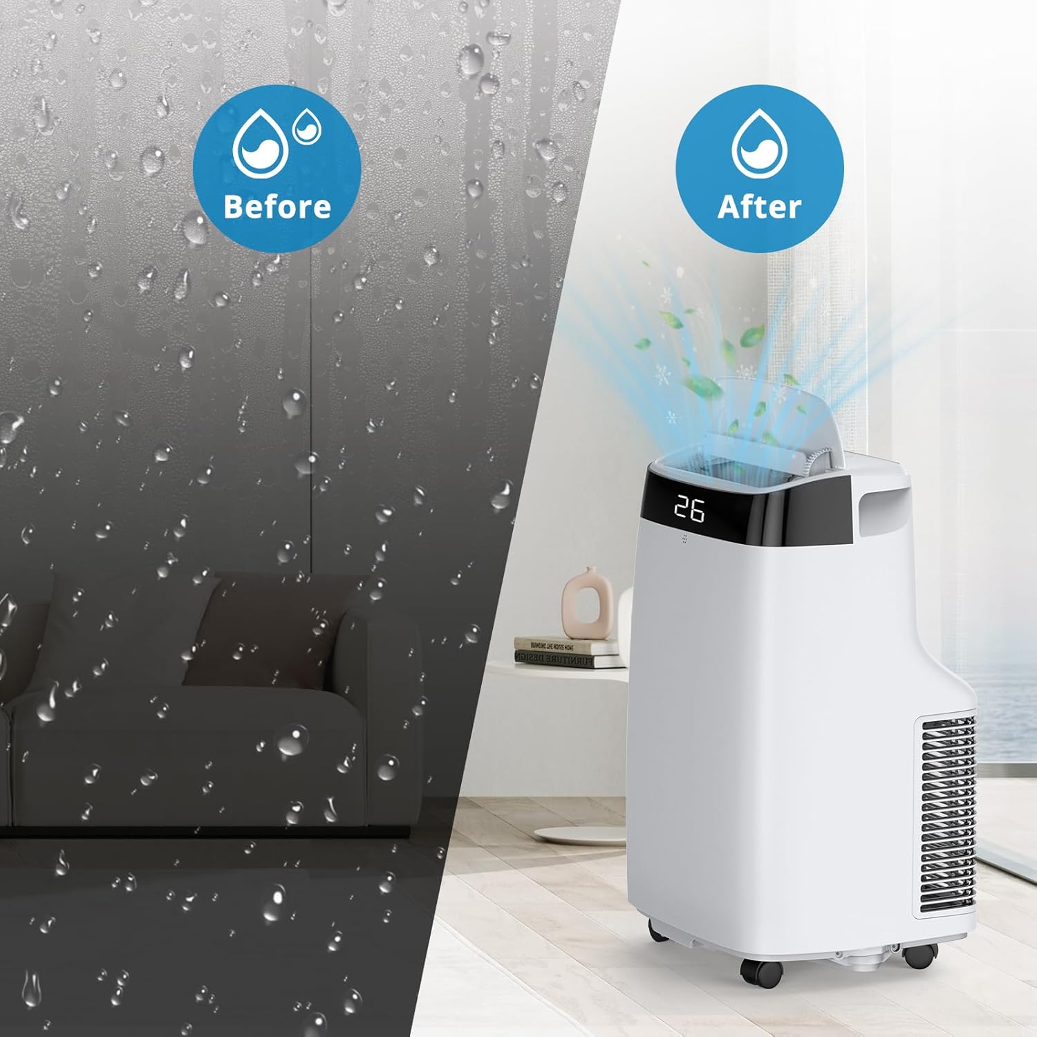 10000Btu Portable Air Conditioner with Remote Control,Quiet AC Unit with Cool, Dehumidifier & Fan Mode Room Cooling Up to 450 sq ft,24 Hour Timer, Window Installation Kit for Home, White