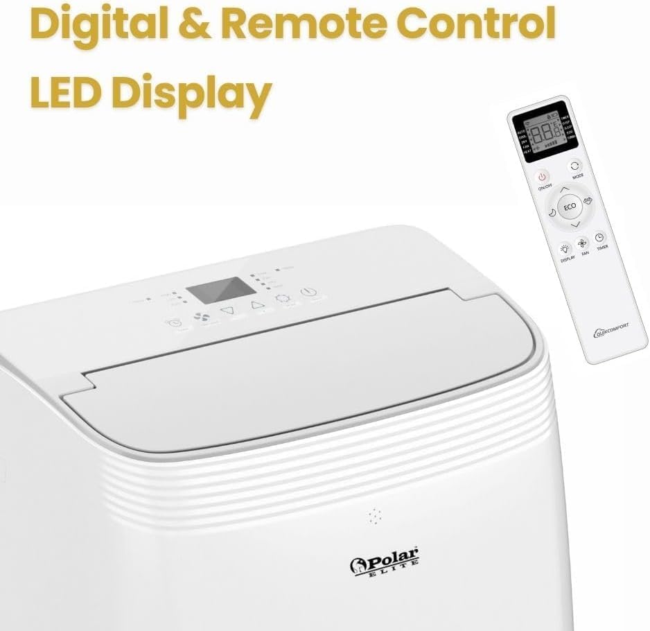 Memorex Polar Elite Portable Air Conditioner, 12,000 BTU ASHRAE (8,350 BTU DOE), Cools Up to 350 Sq. Ft., with Cool, Fan, Dry Modes, Full-Function Remote Control, Window Kit & 2-Year Warranty