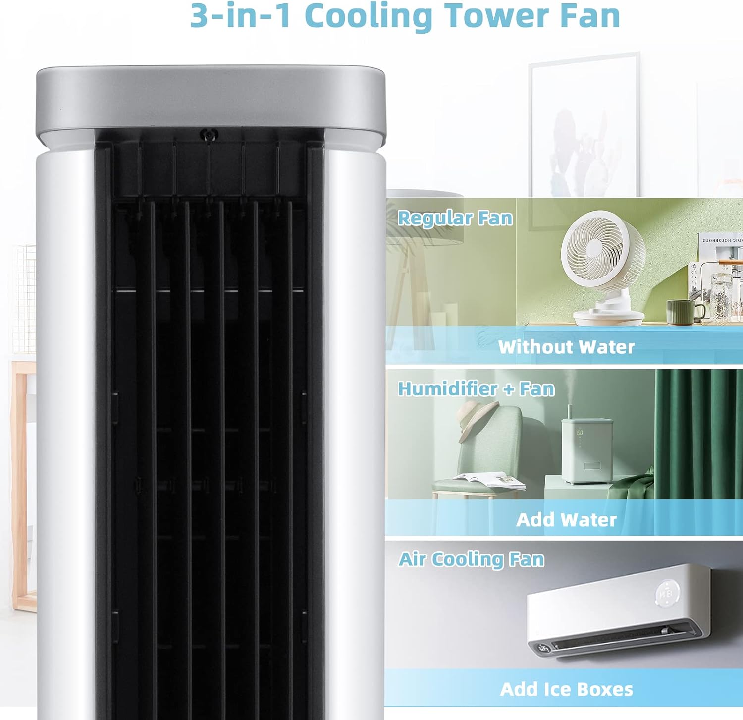 COSTWAY Evaporative Air Cooler, 40-Inch Bladeless Tower Cooler with Remote Control, 4 Ice Packs, 4 Speeds, 7H Timer, 60°Oscillation, Quiet Portable Swamp Cooler Fan for Bedroom Home Office