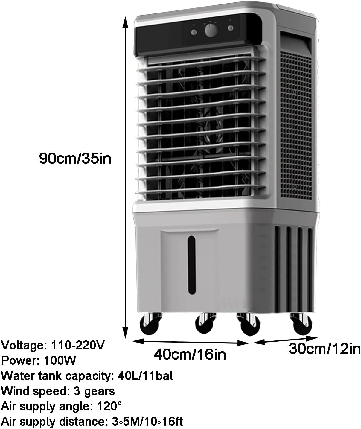 Portable Air Conditioners, Swamp Cooler, Automatically Swing the Blades 120° Left and Right, with Large Capacity Water Tank, 3 Wind Speeds, for Office, Camping(90 * 40 * 30cm/35 * 16 * 12in)
