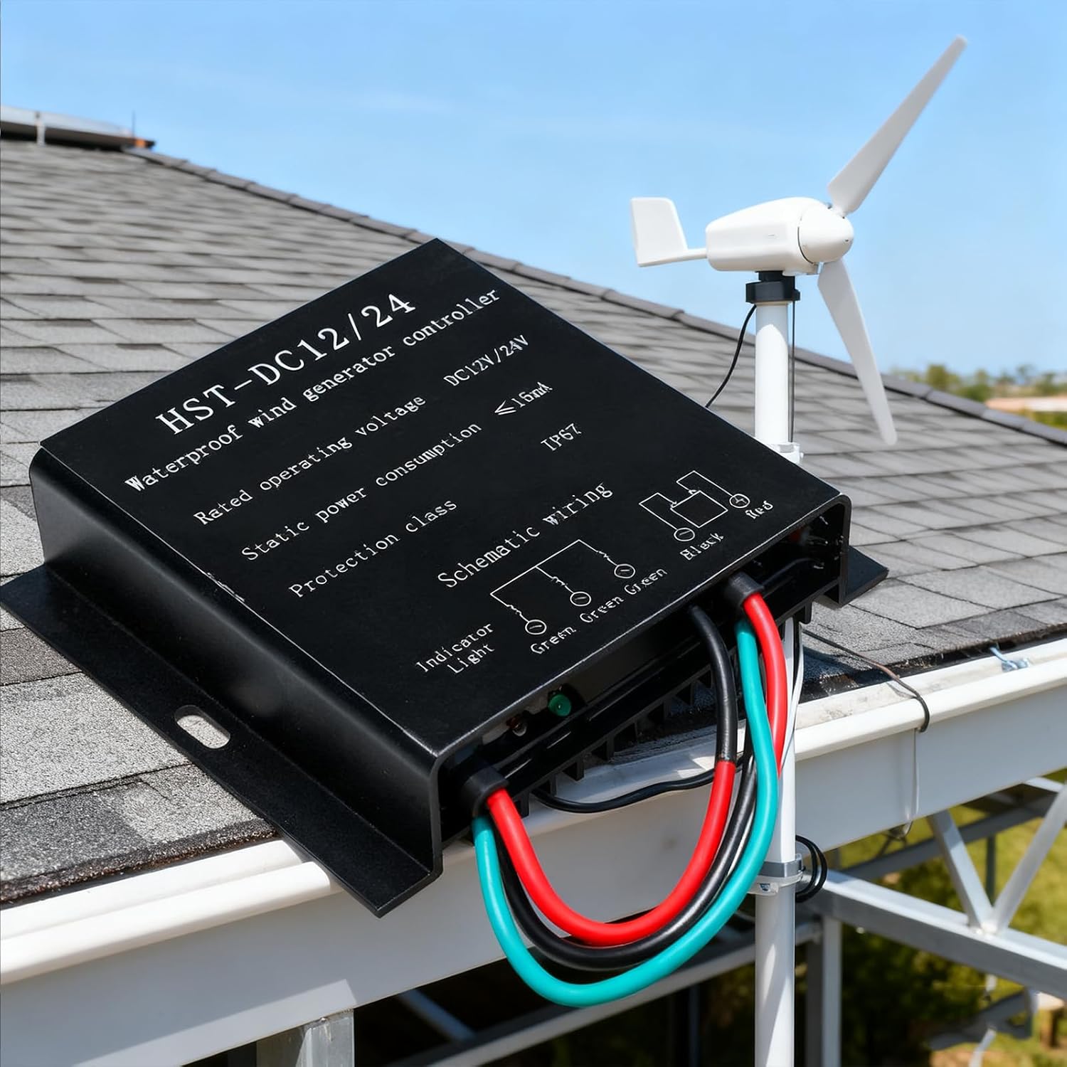 48v, MPPT Wind Turbine Charge Controller IP67 Waterproof 12V 24V Auto Match 100W‑12000W MPPT Wind Generator Controller for Lighting(Black)