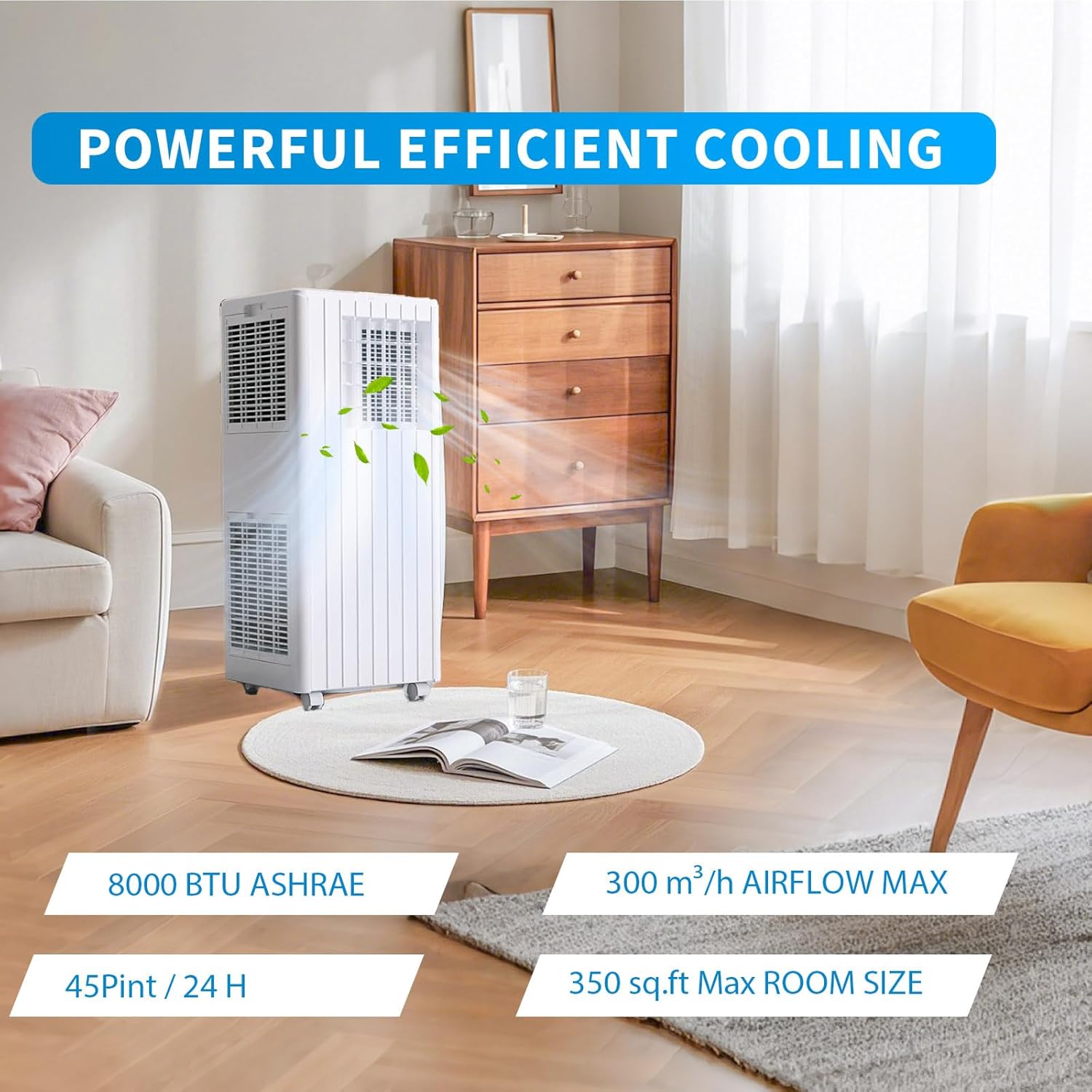 Portable Air Conditioners, 8000 BTU Portable AC, Cools up to 350 Sq. Ft 3-in-1 Mobile AC for Room with Dehumidifier Fan Sleep Mode, 24H Timer, Remote Control, and Window Installation Kit Included