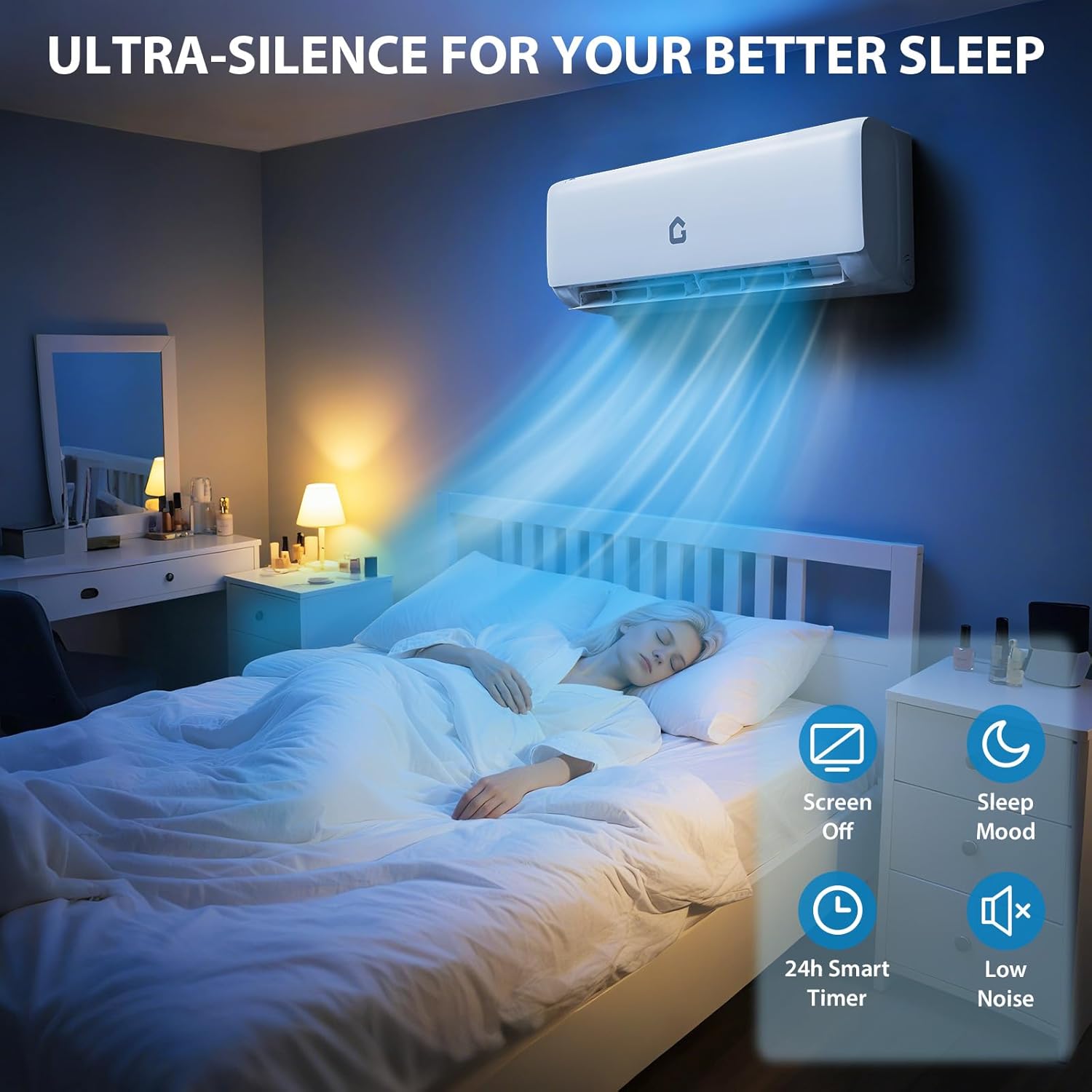 18000 Btu Mini Split Air Conditioner & Heater - Wifi Enabled, 19 SEER2 Energy-Efficient Inverter, Air Conditioner with Aux Input, Cools Up to 1250 Sq.Ft