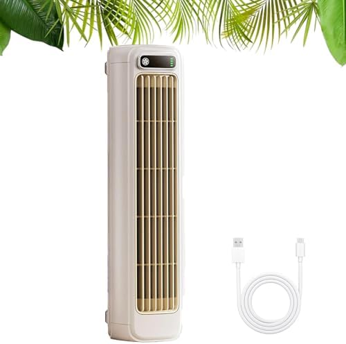 Qinux Brizaac Bladeless Portable Air Conditioner - 3 Quiet Speeds, USB Charging, Wall Mountable Cooling Tower Fan for Home & Office (White)