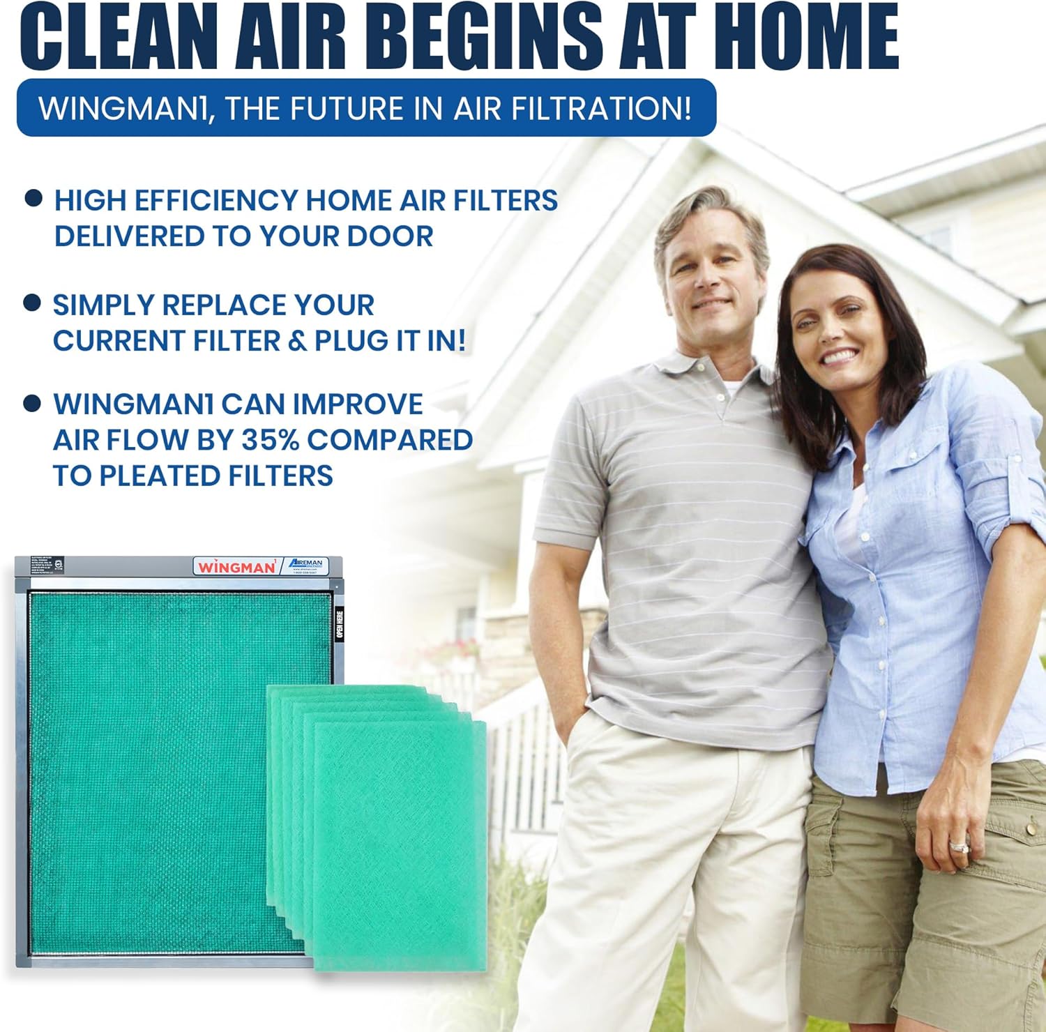 14x30x1 Polarized Media Electronic Air Filter - High Air Flow - Homeowner Installed - 1-Yr Supply of Replacement Pads - Simply Replace Your Current AC/Furnace Air Filter and PLUG IT IN!