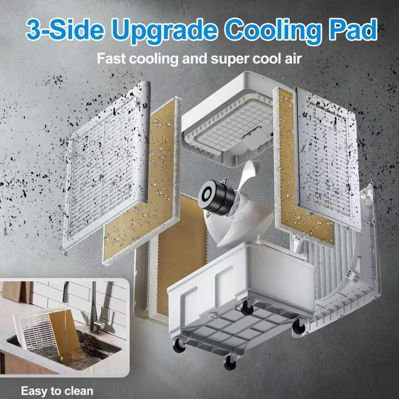 Windowless Swamp Cooler, 3 in 1 Evaporative Portable Air Conditioner with Remote, Large Cooling Fan Ac Unit,3 Speed, 7H Timer, 8 Gal Water Tank, 4 Ice Box for Garage, Patio, Bedroom Home Outdoor