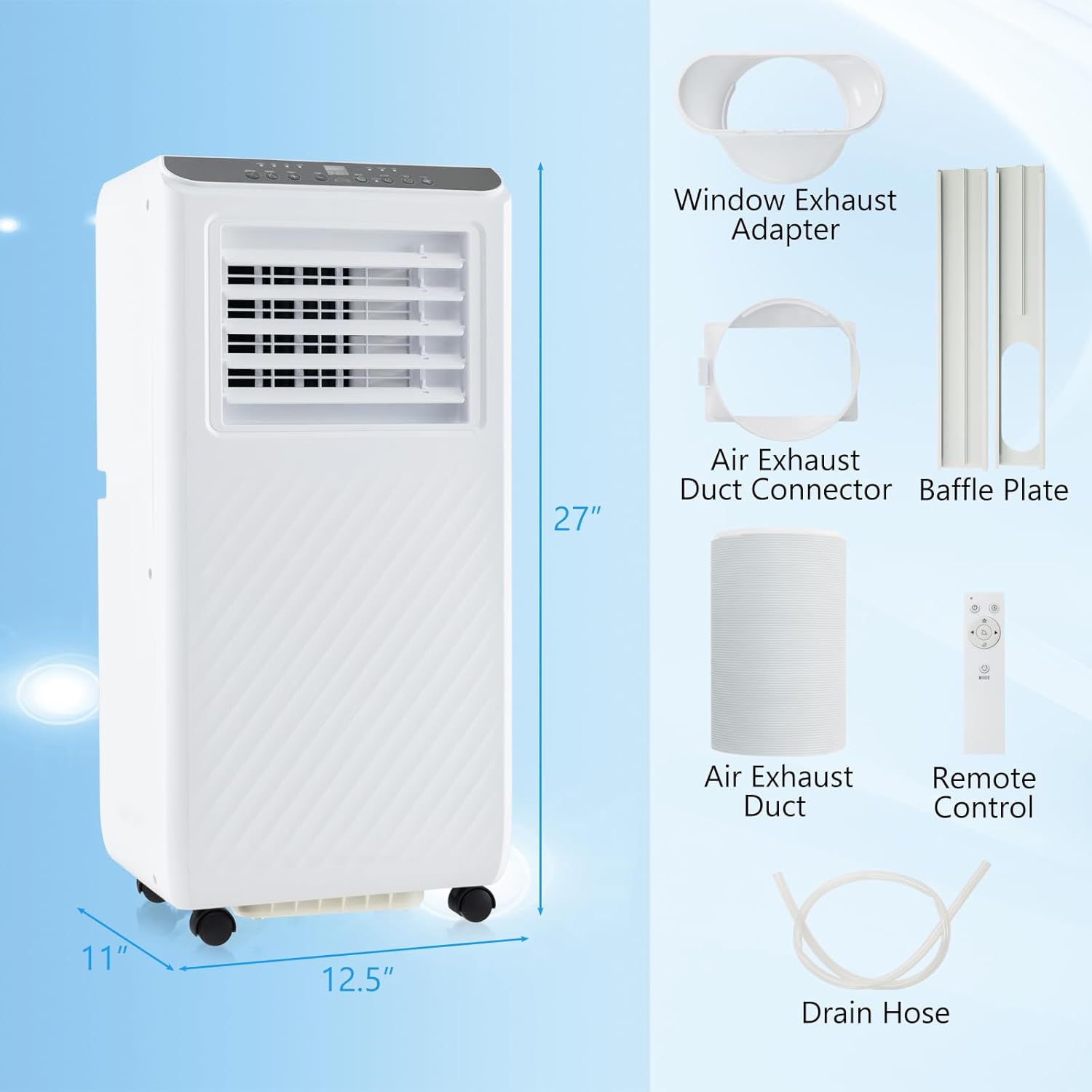 KOTEK Portable Air Conditioners, Cools up to 350 Sq.Ft, 8000 BTU 3-in-1 AC Unit for Bedroom with Dehumidifier, Fan & Sleep Mode & Window Kit, Room Air Conditioner Portable for Home Office (10000BTU)