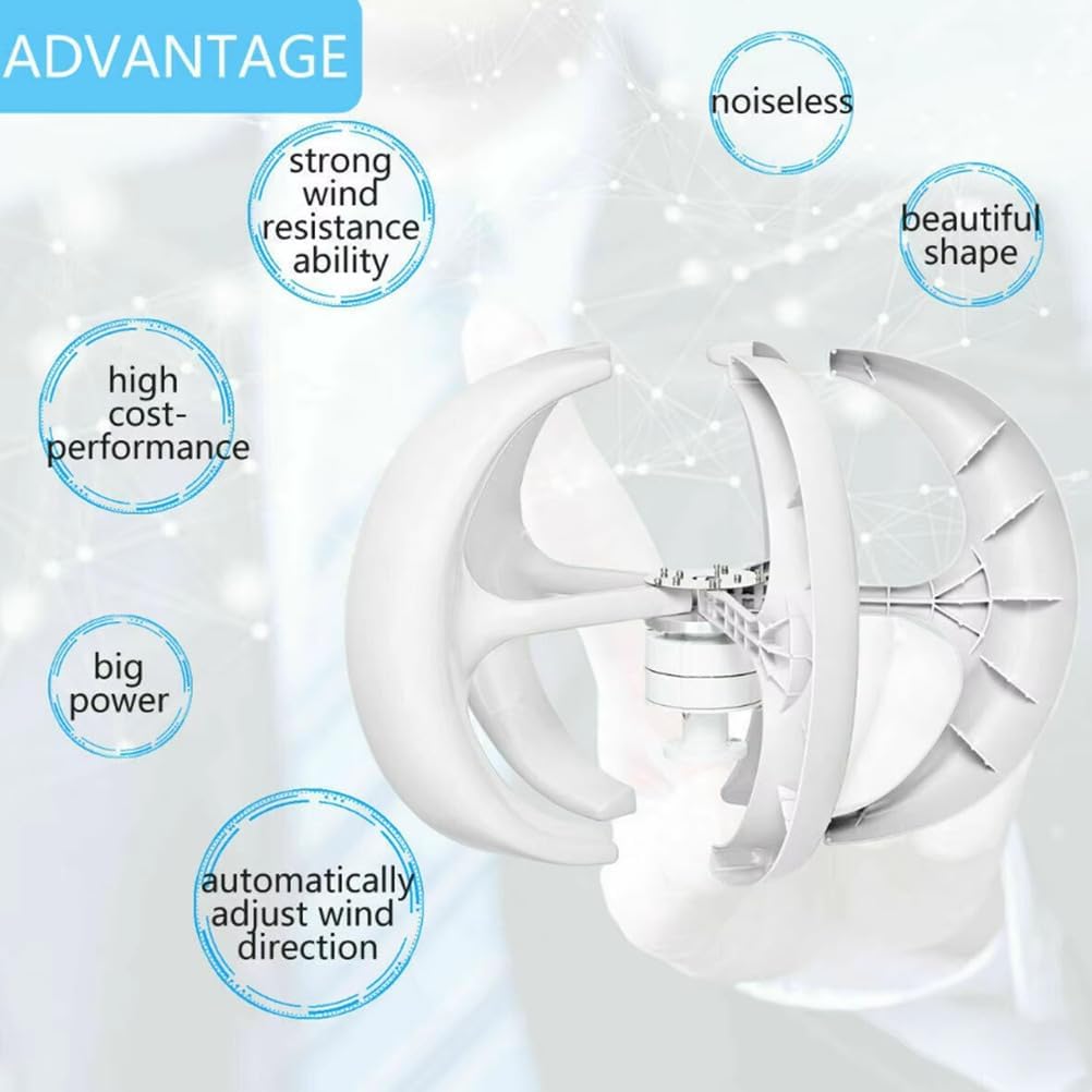 Efficient Vertical Axis Wind Turbine Set, 220V 12V 24V 48V Low Noise DC Wind Turbine Generator with Controller for Home Or Camping (8000W-White,5 Blades),220V