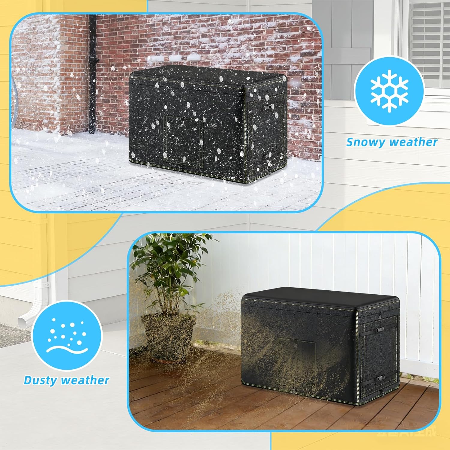 Generator Cover, 600D Polyester Heavy-Duty Waterproof Generator Cover for 7.5–22kW Home Standby Generators — Windproof Zippered/Elastic Hem Design, Black (Black)