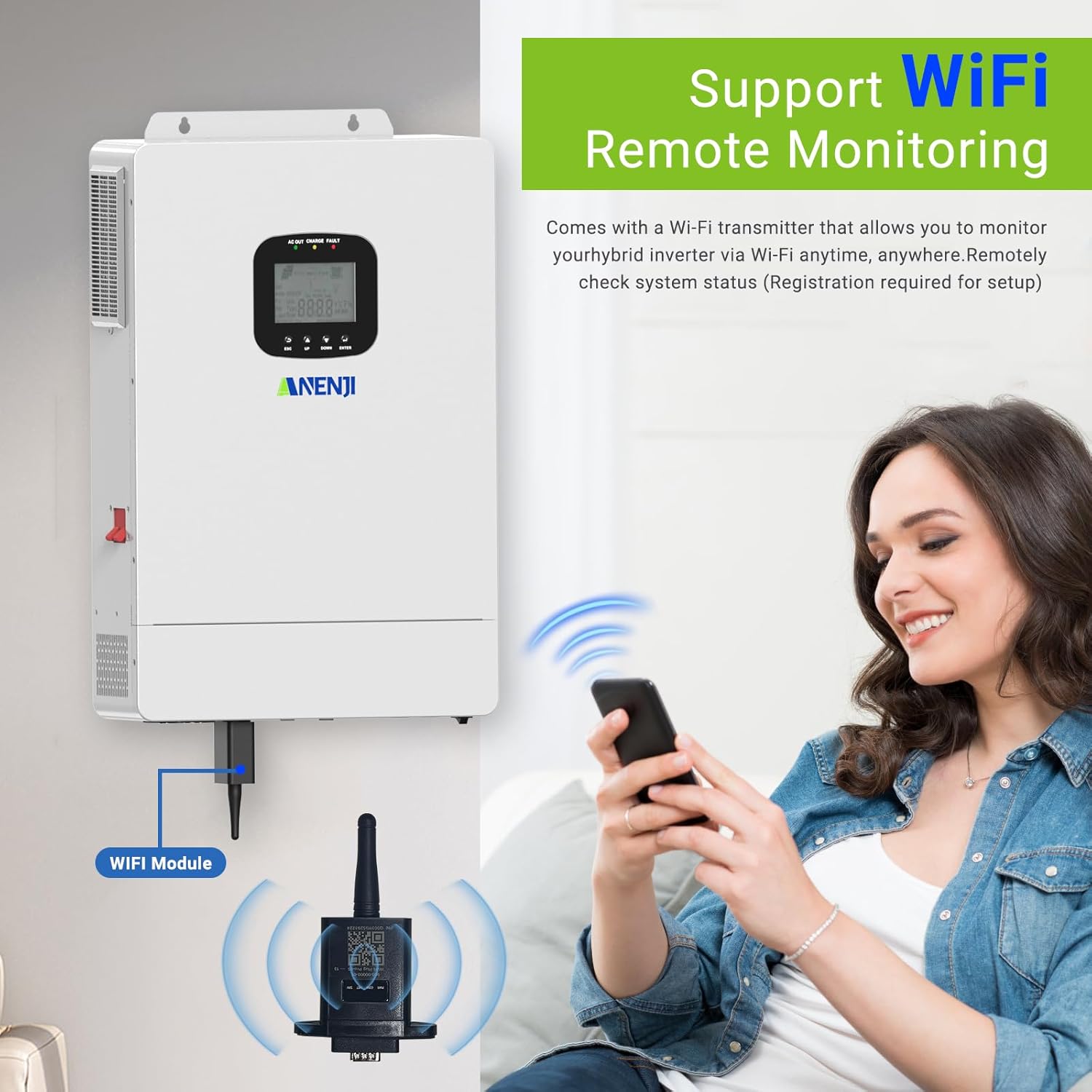 6500W Hybrid Solar Inverter 48V,Dual MPPT,300V 60A Charger,Split Phase 120V,Support Parallel Pure Sine Wave Off-Grid+On-Grid Inverter for Home Loads,Lead Acid/Lithium Battery Compatible