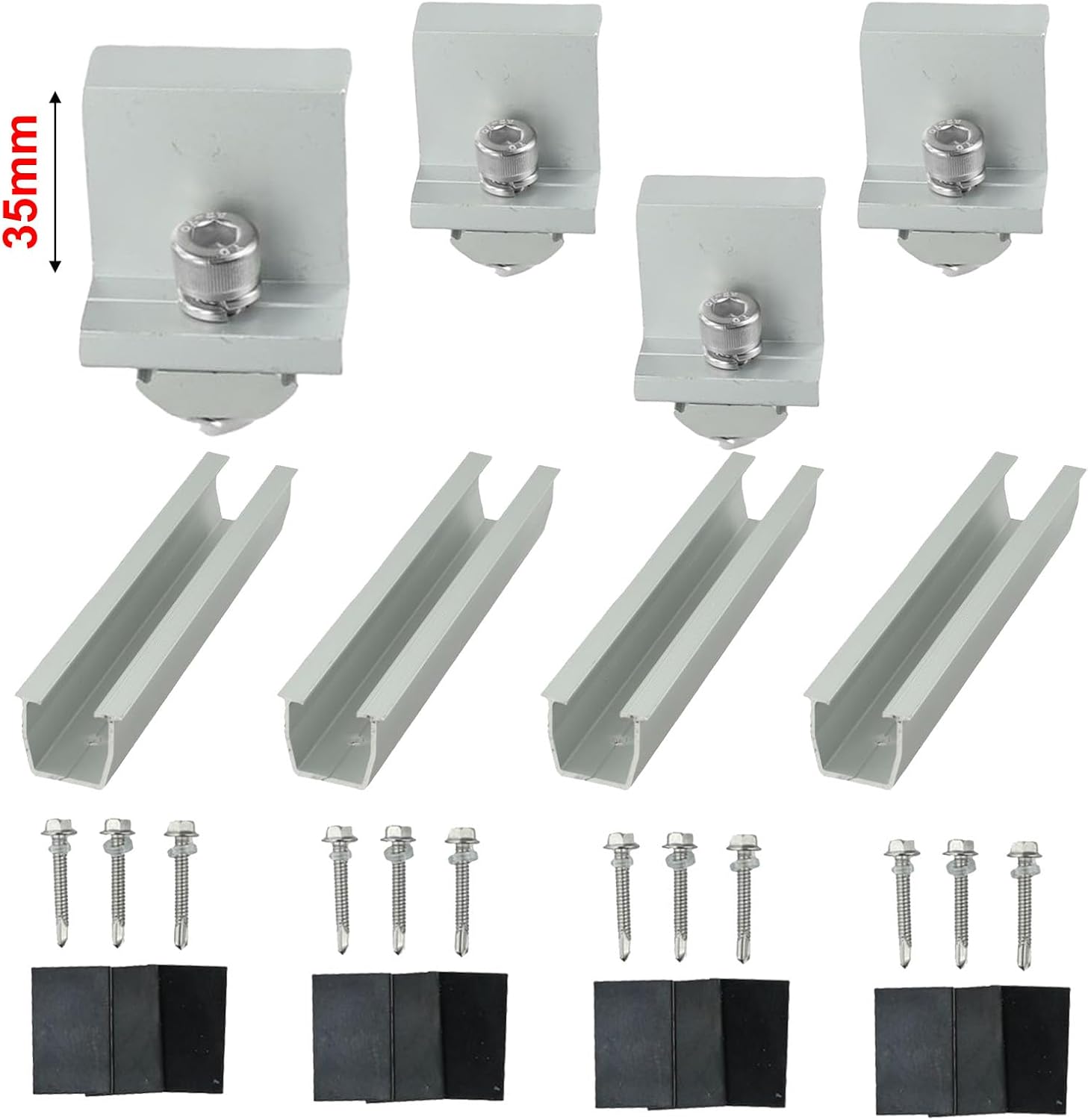 Aluminum Solar Panel Mounting Rail Bracket with Trapezoidal Clamp for Module Fastening,(Gold)