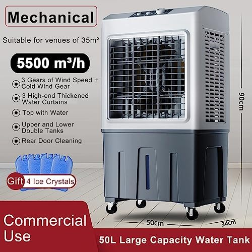 Commercial Evaporative Air Cooler Fan, Industry Humidifier, 3 in 1 200W Air Conditioner, 50L Large Water Tank, Air Coolers for Home, Cool Up to 50 M² (Color : Mechanical, Size : 50x34x90cm)