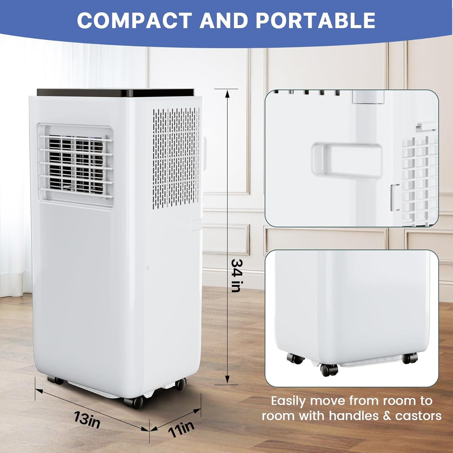 Jojoka Portable Air Conditioners with Remote Control, 10000 BTU Portable AC Unit Built-in Cool, Dry, Fan Modes, for Room, Dorm, Office,24H Timer Function, Cools Room up to 450 Sq. ft, White