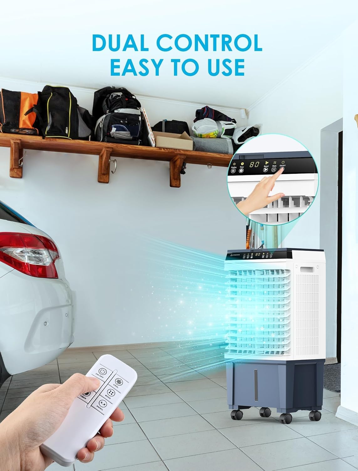 Air Choice Swamp Cooler, 1800 CFM Portable Evaporative Air Cooler, 6 Ice Box & 5.3 Gal Water Tank, 110° Auto Swing, 3 Speeds, Remote, 12H Timer, 3-in-1 Outdoor Air Cooling Fan for Bedroom Home Office