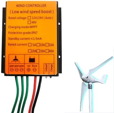 48V MPPT Wind Turbine Charge Controller 10A-40A, 100W-10000W, 12V/24V Auto Match, IP67 Waterproof for Universal Generators - Efficient Energy Management (Yellow)