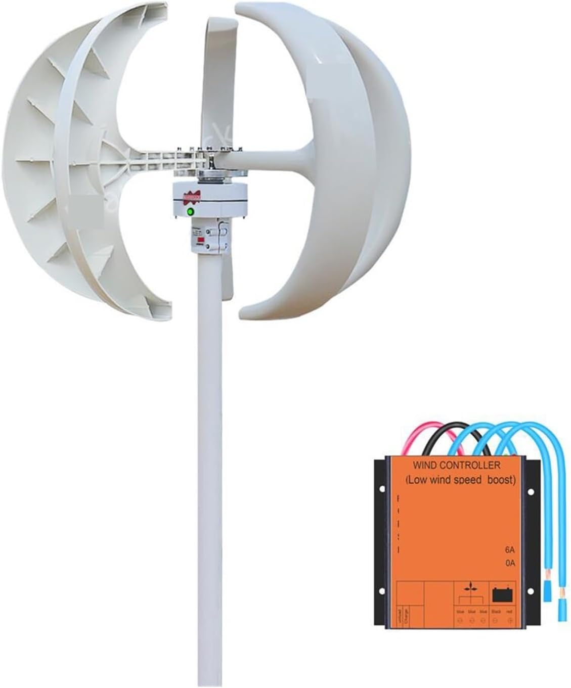 High Efficiency Wind Turbine Generator with Wind MPPT Controller 400W 12V 24V Household Small Vertical Lantern Wind Generator Industrial Energy(White,12V)
