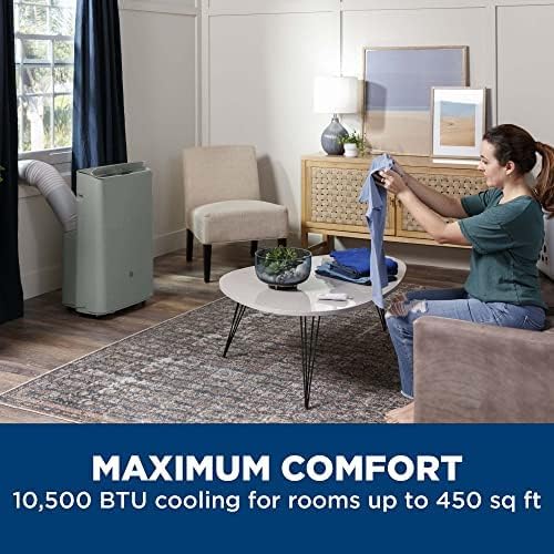 GE 10,500 BTU Portable Air Conditioner for Medium Rooms up to 450 sq ft., 3-in-1 with Dehumidify, Fan and Auto Evaporation, Dual Hose Compatible, Included Window Installation Kit, Grey