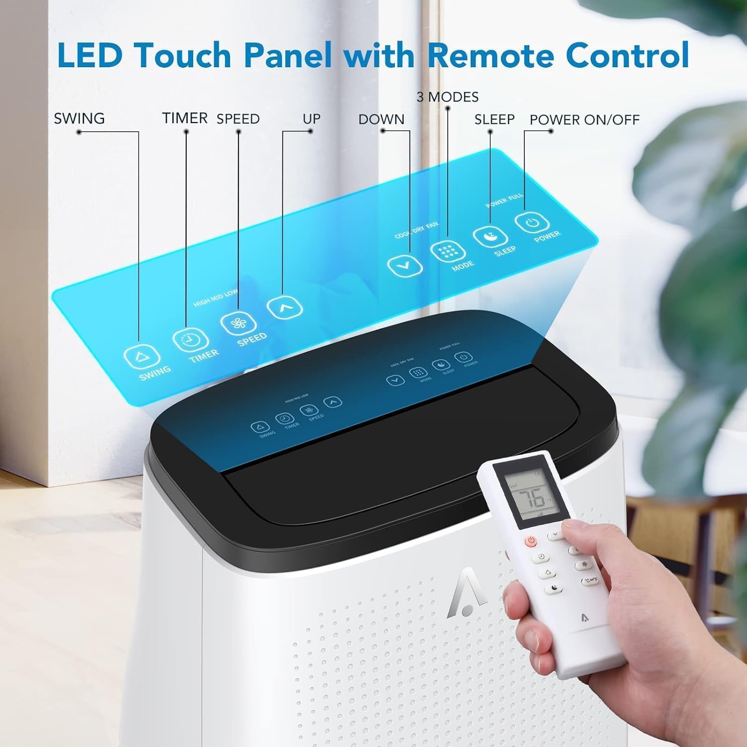 14,000 BTU (ASHRAE) Portable Air Conditioners for Large Room up to 750 Sq.Ft - 3 in-1 Portable AC Unit, Dehumidifier & Fan, Ultra-Quiet 50dB Sleep Mode & 24H Timer, Bedroom, Office