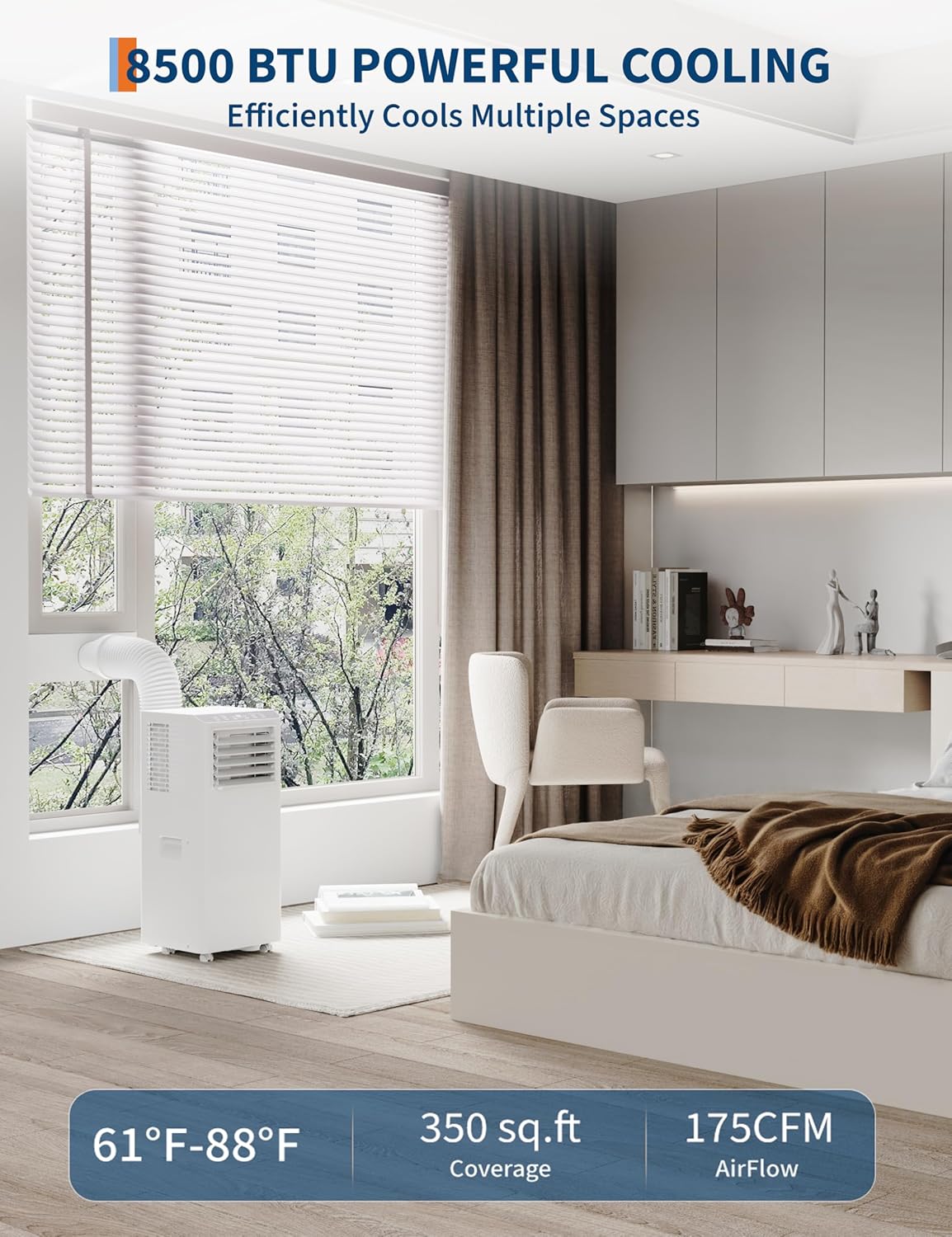 Garveelife 8,500 Portable AC, 8000 BTU, White