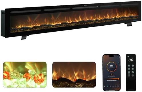 95 Inch WiFi-Enabled Recessed Electric Fireplace Inserts with Log Speaker,Wall Mounted & Freestanding Fireplace Heater,13 Adjustable Colors,5 Brightness Levels,Timer,750/1500w, Log & Crystal