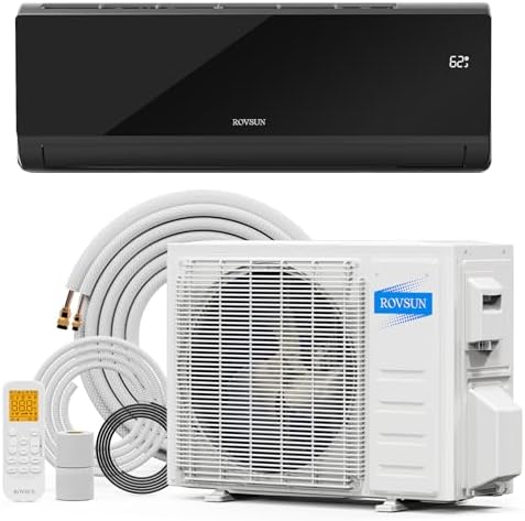 ROVSUN 9,000 BTU Mini Split Air Conditioner & Heater, 19 SEER2 115V Energy Saving Inverter Ductless Wall AC Unit with Pre-Charged Condenser, Heat Pump & Installation Kit, Black