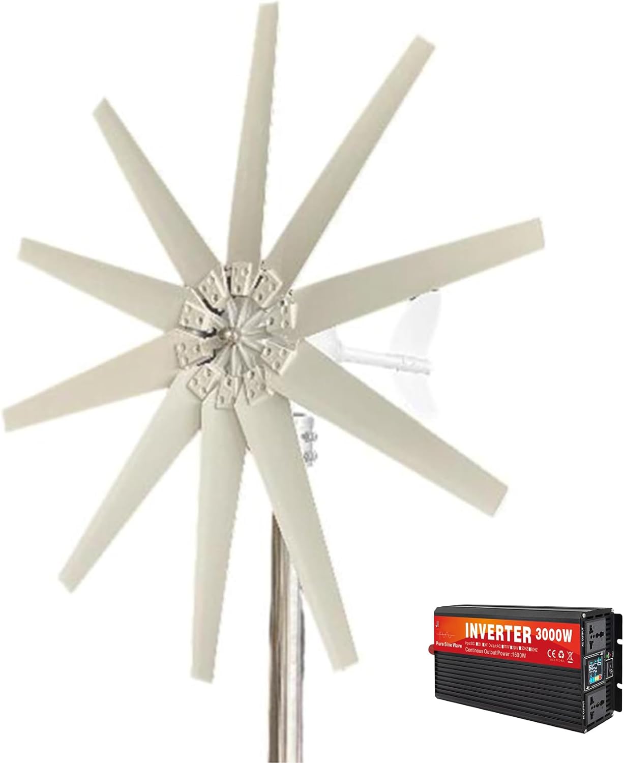 220V Wind Turbine Generator Kit 10000W 12V 24V 48V 220V Windmill Small Free Energy Generator for Home Farm, Mountainous Areas(10 Blade)