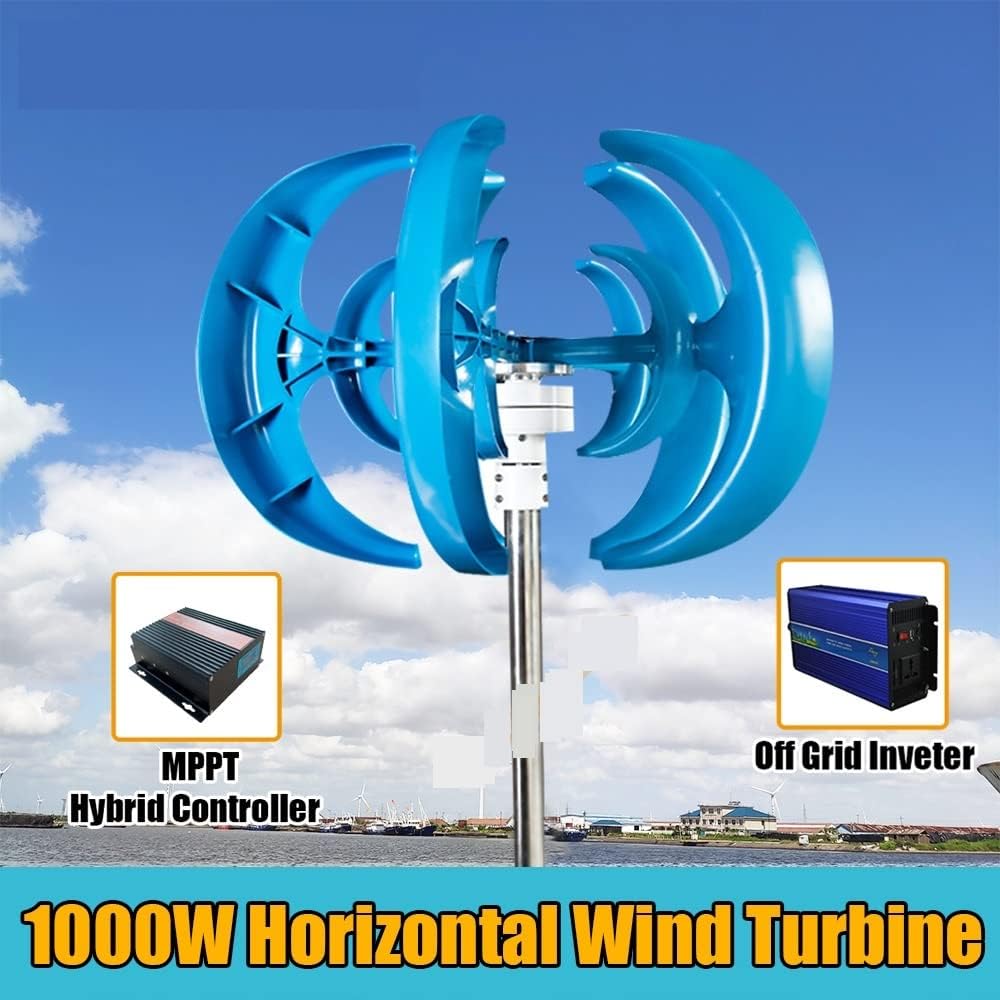 Wind Turbine, 800W Vertical Wind Turbine 12v 24V Vertical Axis Wind Generator Small Windmill Free Energy with MPPT Charging Controller(Green,Turbine ONLY_12V)