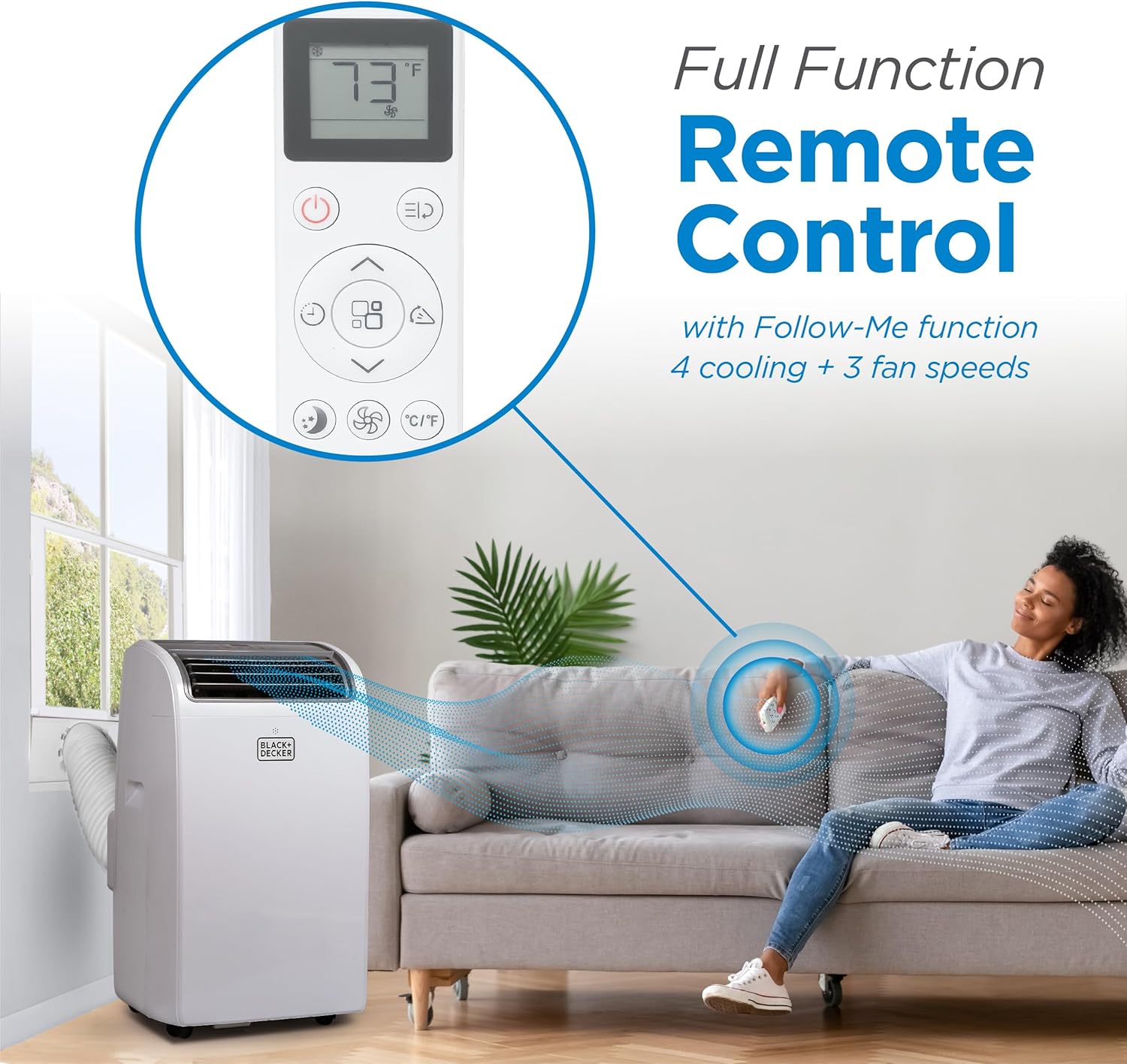 BLACK+DECKER Smart Portable Air Conditioner with Heat, 14,000 BTU (10,200 BTU SACC) Cooling, 12,000 BTU Heating for Rooms up to 700 Sq. Ft., Follow Me Remote, BPACT14HWT, White