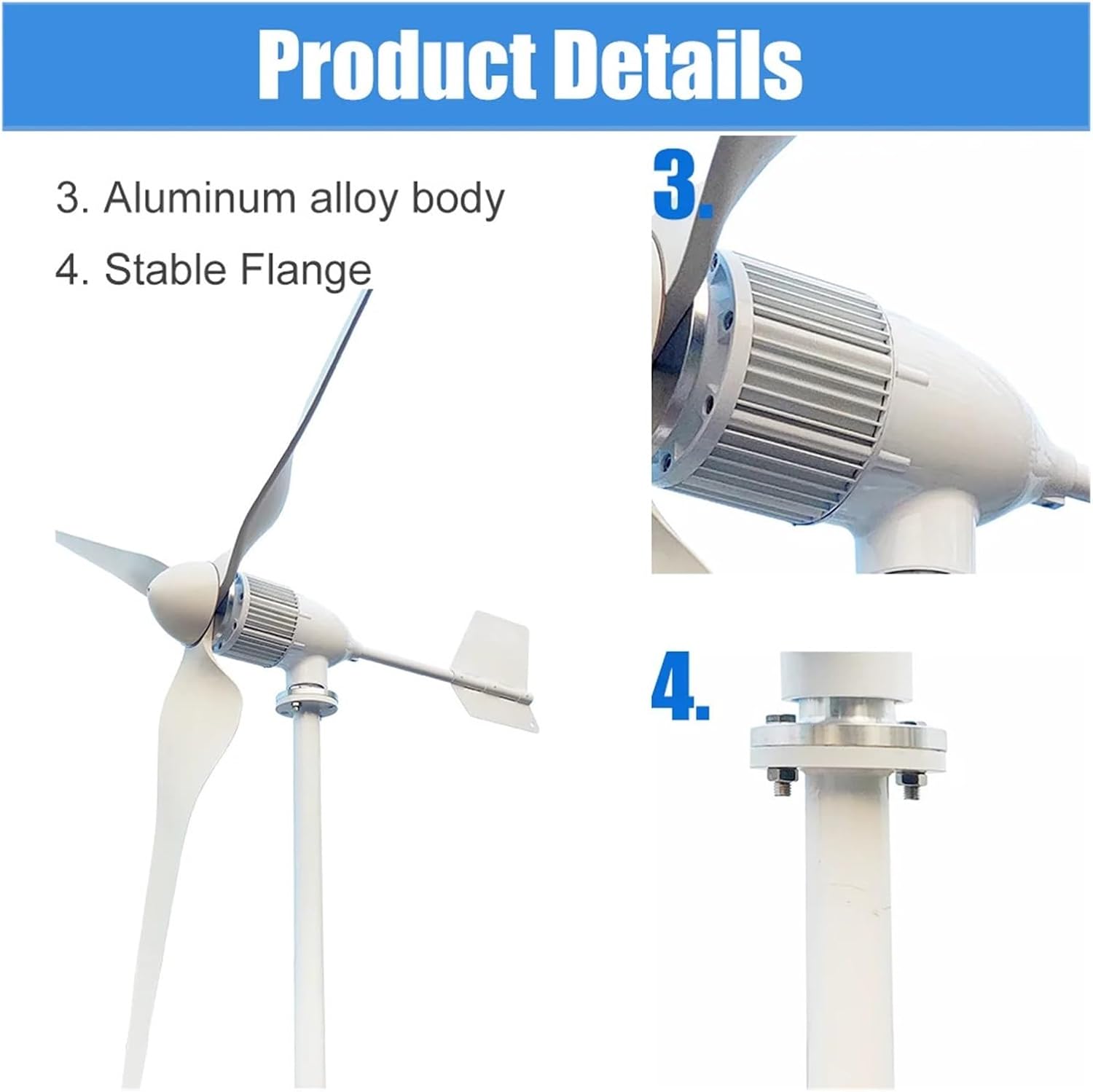 High Power 6KW Horizontal Axis Wind Turbine Generator Magnetic Generator 24V 48V 96V Home Appliance Farm Industrial Energy(with Hybrid Charger,24V)