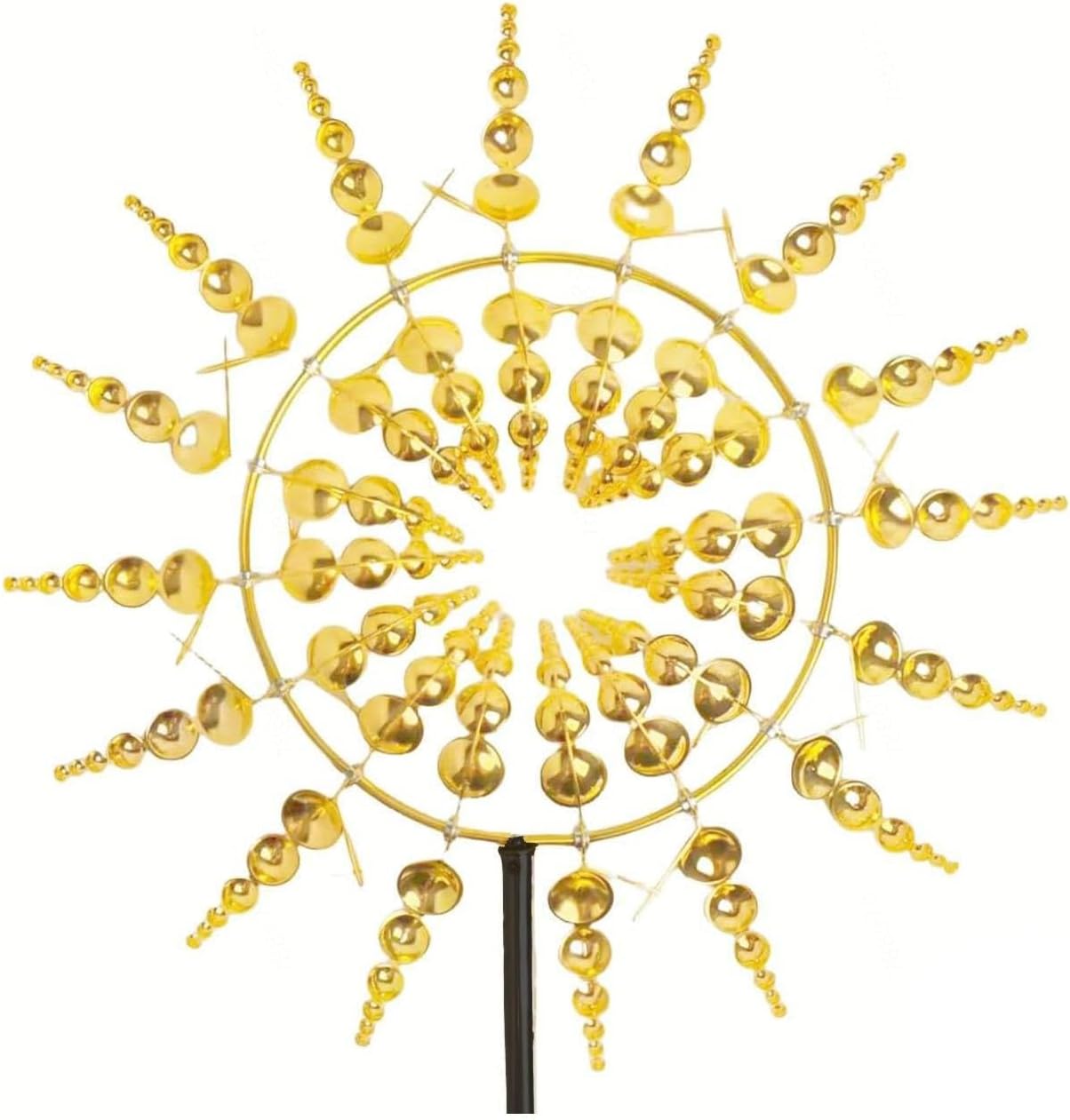 Solar Magic Windmill, Kinetic Garden Spinners Stainless Steel, 13.4 x 71in Solar Wind Spinners with Lights,Gold