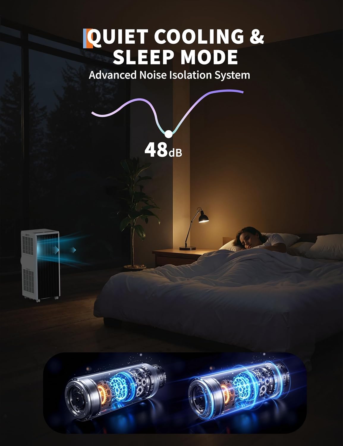 8,000 BTU Portable Air Conditioner for 350 Sq.Ft - Drainage-Free 3 in-1 w/Dehumidifier & Fan, 24-Hour Timer Ultra-Quiet 50dB & No Tools Window Kit for Bedroom/Office