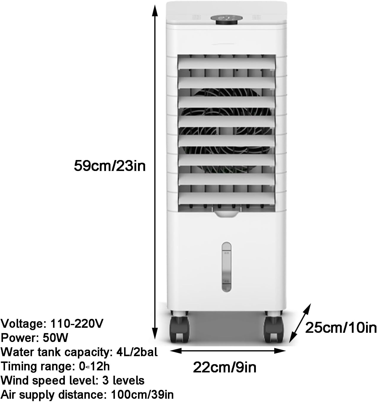 Evaporative Cooler, Portable Air Conditioners, can be Scheduled, with Handle, 3 Speeds, with Ice Curtain and 4L/2bal Water Tank, for Home Office