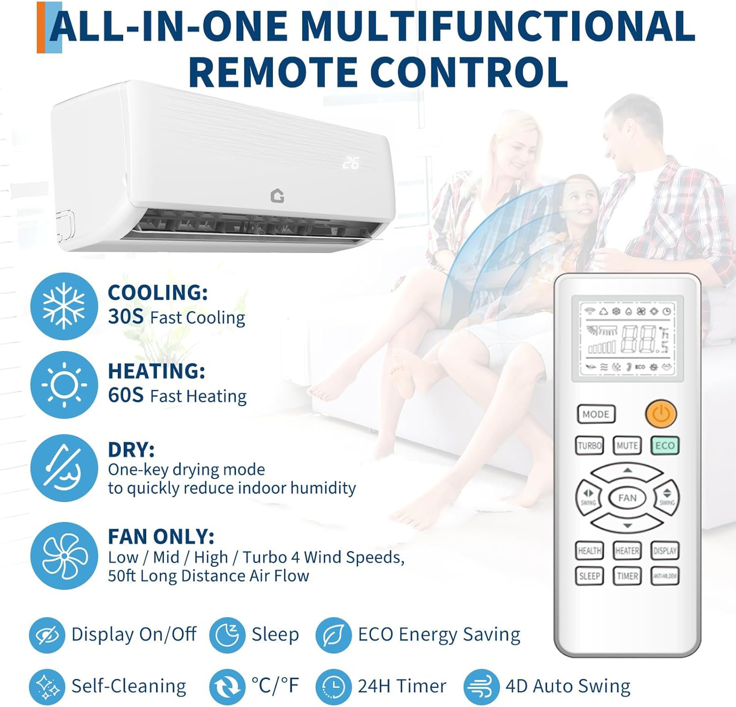 Garvee 12,000K BTU Split Air Conditioner and Heater, SEER2 19, 208-230V, All- Season Application, Remote Control, Sleep Mode, Timer Function, for Bedroom, Living Room and Space up to 750 Sq Ft