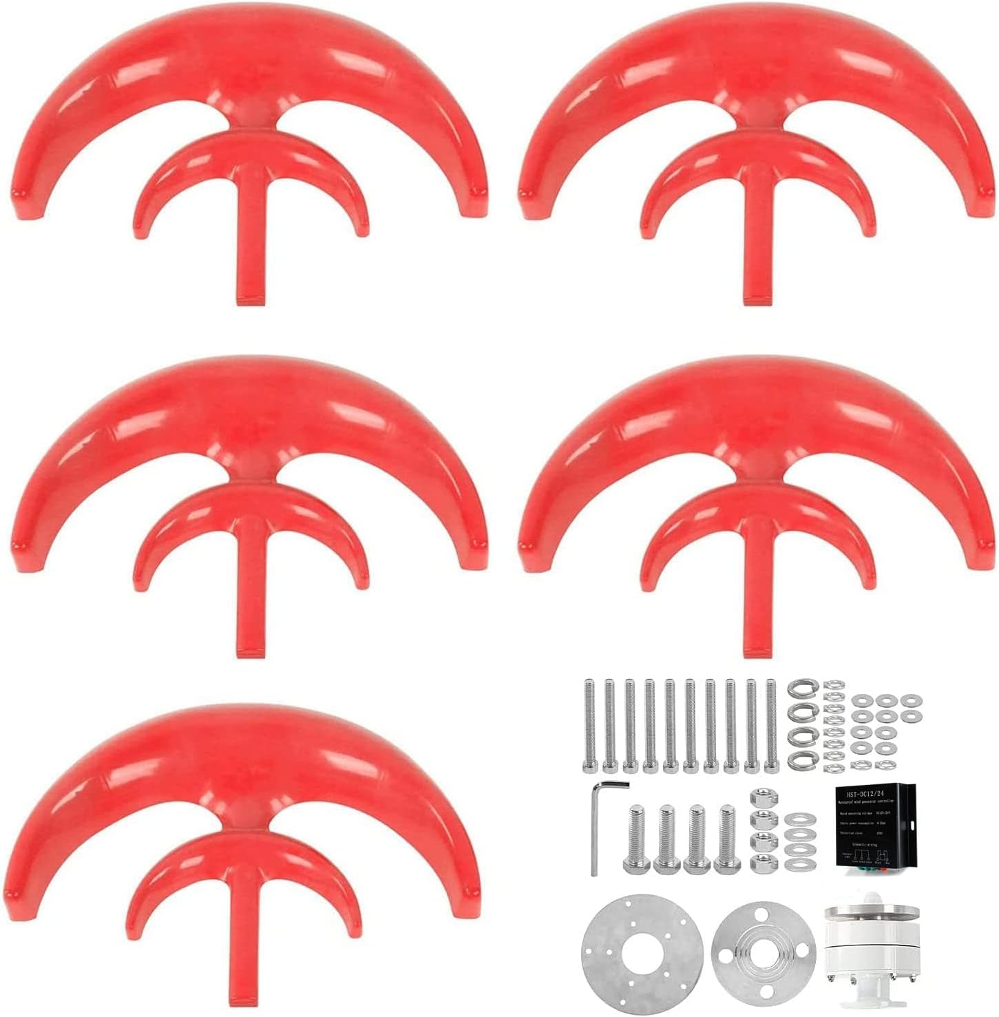 24v, Vertical Low Noise Wind Turbine Generator 4KW 12V 24V 48V 220V New Energy Wind Power Kit with MPPPT Controller Suitable for Outdoor/Courtyard Use (Red)