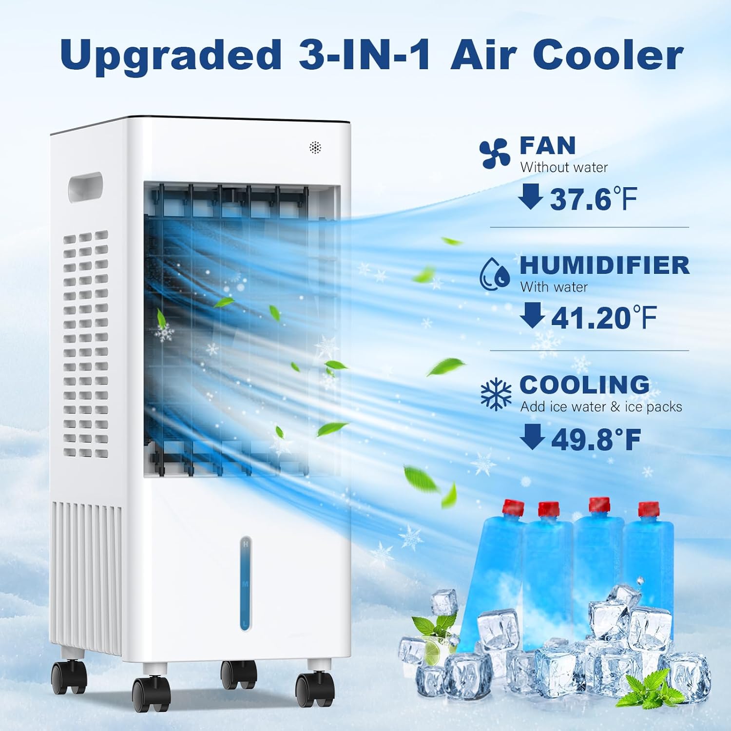 Portable Air Conditioners, 3-IN-1 Portable AC Unit w/2.6 Gal Tank for 24H Cooling, 4 Modes & 3 Speeds, Windowless Air Conditioner w/7.5H Timer, Smart Remote, Swamp Cooler Air Conditioner for Bedroom