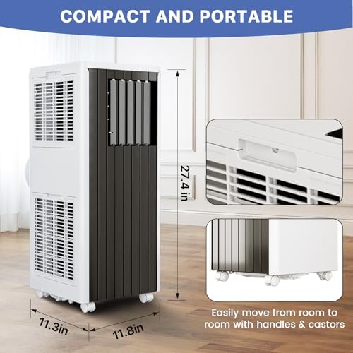 Portable Air Conditioners with Remote Control, 8000 BTU Portable Conditioner for Room, Dorm, Office with 3-IN-1 Quiet AC Unit, 2 Speeds, 24H Timer, Energy Savings, Cools Room up to 350 Sq. Ft Black