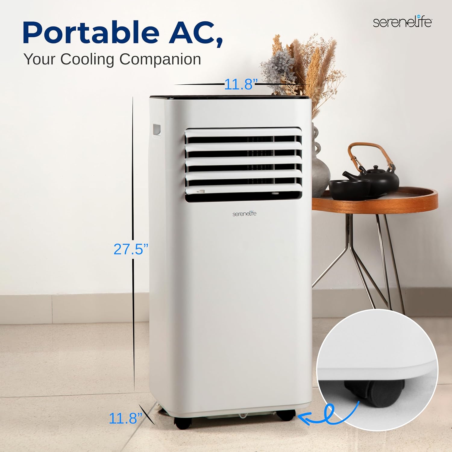 SereneLife Portable Air Conditioner 10000 BTU - 3-in-1 Compact Standing Air Conditioner for Room Up to 320 Sq. Ft. - Floor AC Unit with Remote Control - Universal Casters, Window Mount Kit