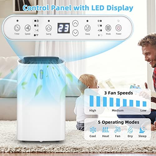 LDAILY 4-in-1 Portable Air Conditioner w/Remote Control, 14000 BTU AC Unit w/Cool, Heat, Fan, Dry & Sleep Mode, Smart Phone Control, Cools Up to 450 sq.ft, Air Cooler w/Window Kit (14000 BTU)