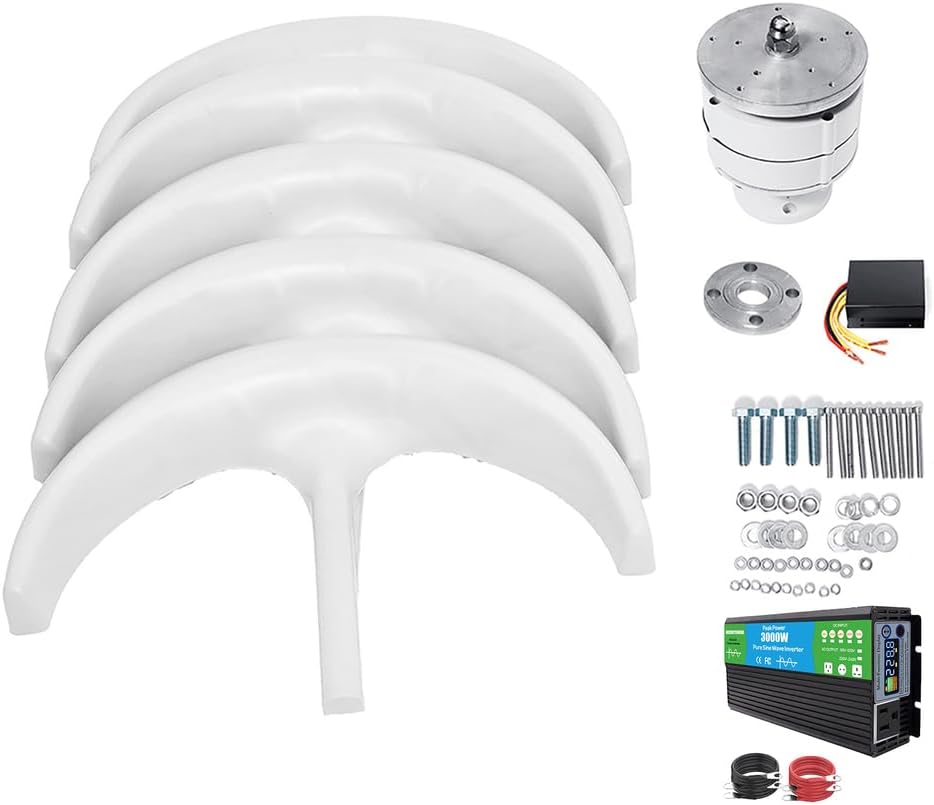 12000W 5 Blades Efficient Vertical Axis Wind Turbine Set, 220V Low Noise DC Wind Turbine Generator with Controller for Home Or Camping (12V 24V 48V)