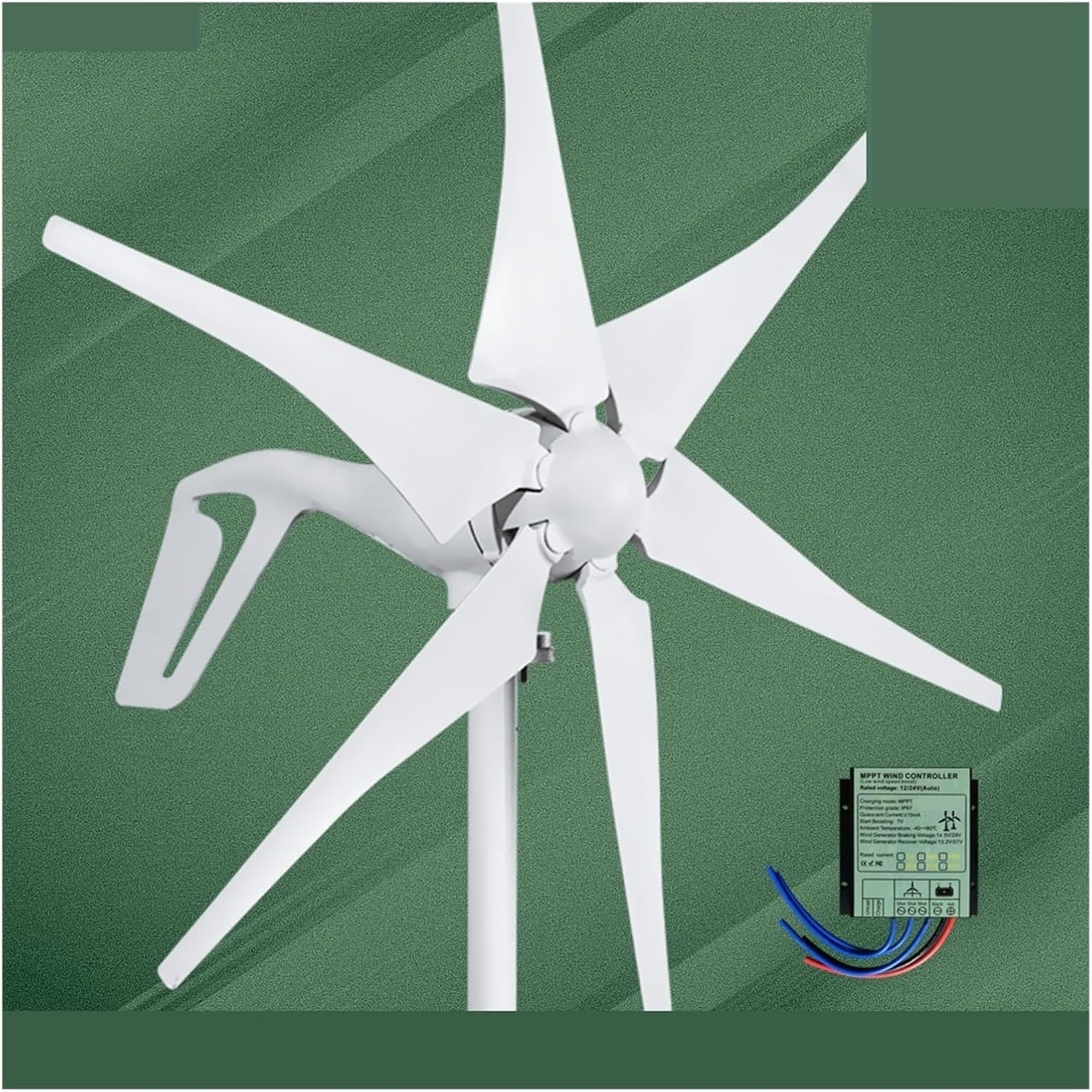 2000W Horizontal Turbine Wind Turbine Generator Kit, 12V/24V/48V Low Noise Vertical Axis Wind Turbine Generator with Controller Industrial Energy(Hybrid Controller,48V_2000W)