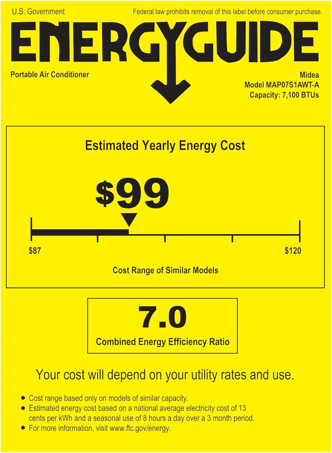 Midea 10,000 BTU ASHRAE (7,100 BTU SACC) Portable Air Conditioner, Smart Control, Cools up to 300 Sq. Ft., with Dehumidifier & Fan mode, Easy- to-use Remote Control & Window Installation Kit Included
