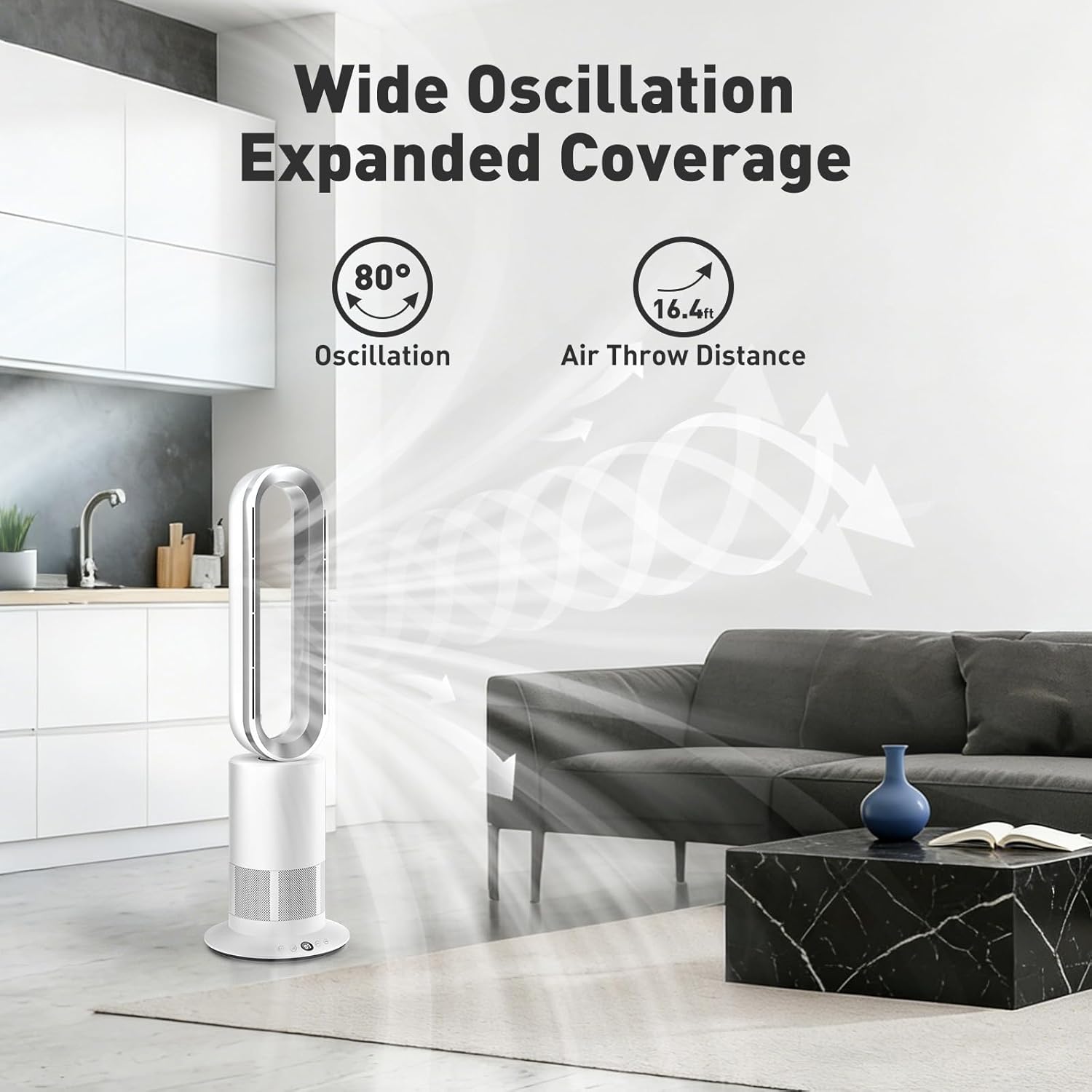 TP09Plus Bladeless Tower Fan, 2-in-1 Space Heater & Cooling Fan with Remote & Touch Control, 10 Cooling + 3 Heating Modes, Ultra-Quiet DC Motor for Bedroom & Home Office