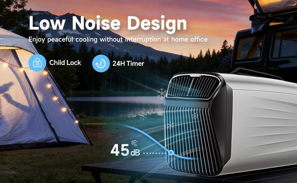 Portable Air Conditioner 5400 BTU with Dehumidifier, No Drain System, Compact AC Unit for RV, Camping, Outdoor Use (Silver)