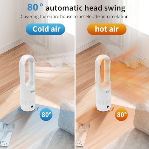Hiluce All Season Bladeless Fan, 1400W Space Heater & 40W Tower Fan Combo with Remote,25dB Quiet Heater Fan Combo for Indoor Use,Tip Over and Overheat Protection 80°Oscillation,8Levels, 9H Timer,22