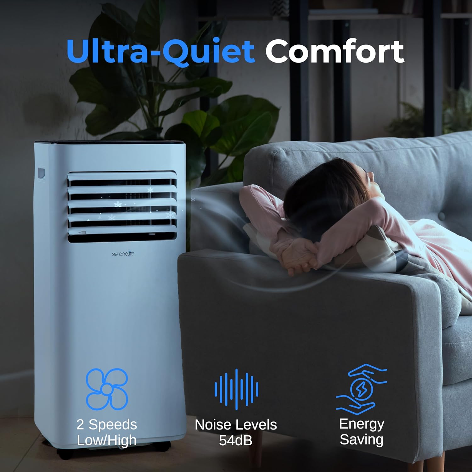 SereneLife Portable Conditioner, 8000 BTU 3-in-1 Compact Standing Air Conditioner for Rooms Up to 300 Sq. Ft., Energy Efficient Floor AC Unit with Remote Control, Universal Casters, Window Mount Kit