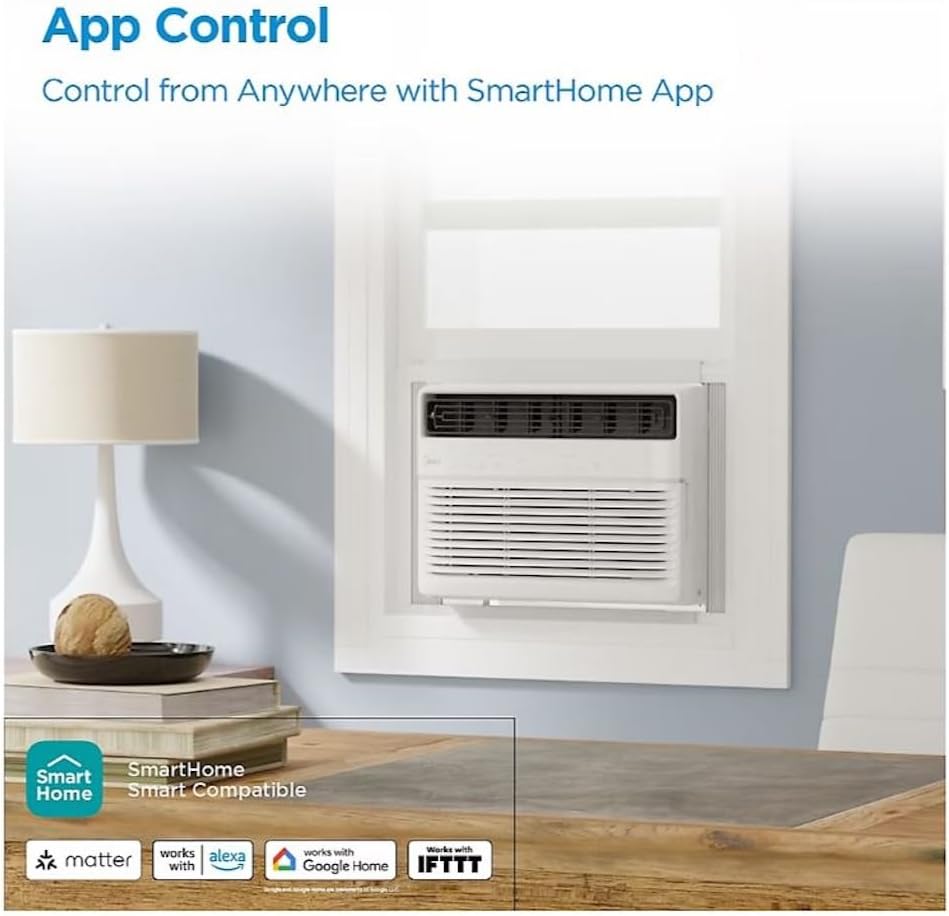 Midea Smart 12,000 BTU 550 Sq. Ft. Window Air Conditioner, 3-in-1 Comfort: get cooling, dehumidification, & fan modes, with Air Directional Louvers MAW12S1JWT-B
