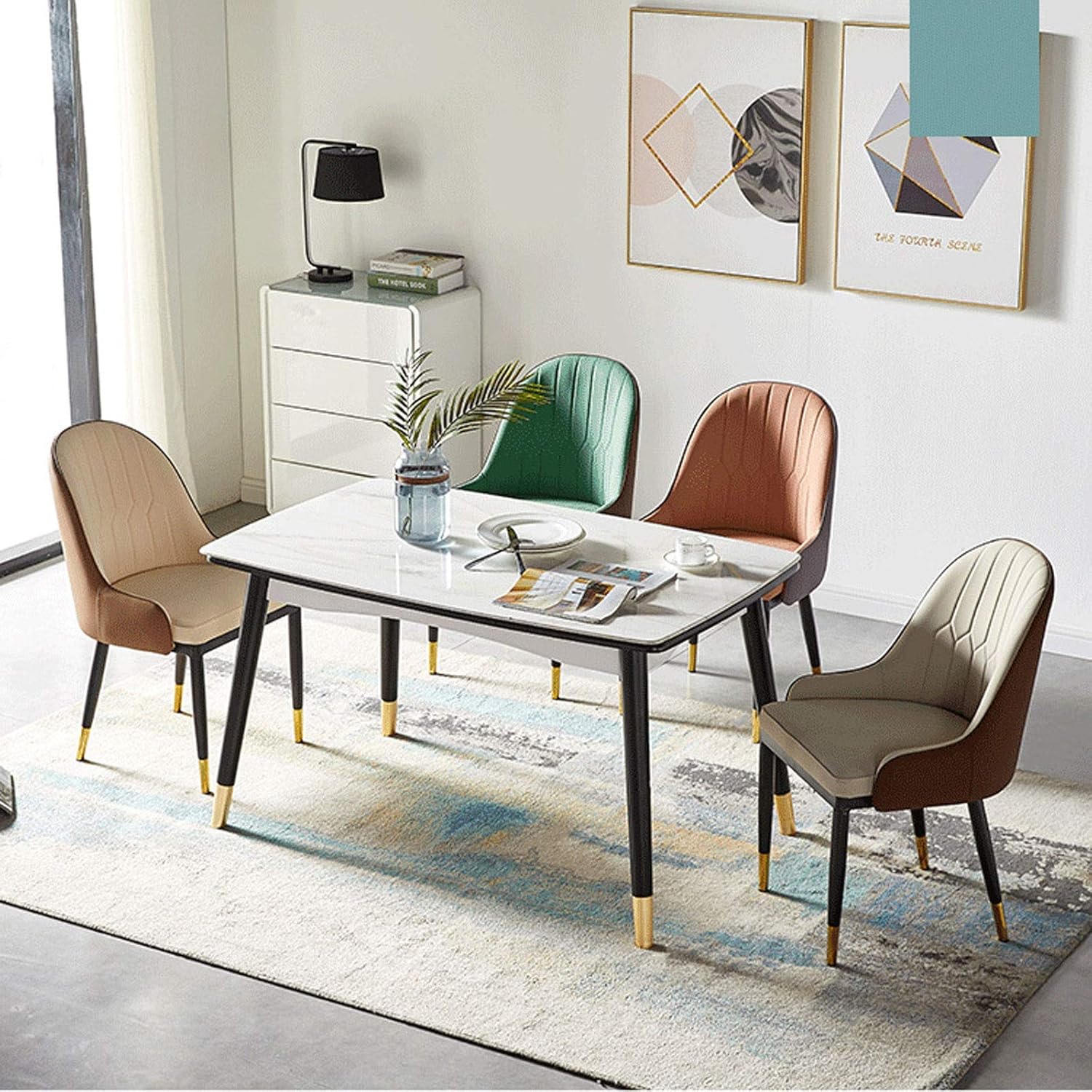 Dining Chair Kitchen Dining Room Furniture Chairs Modern Style Dining Chair Artificial Leather Chair with Backrest Used Dining Room and Living Room Office Lounge Chair (Color : Beige)