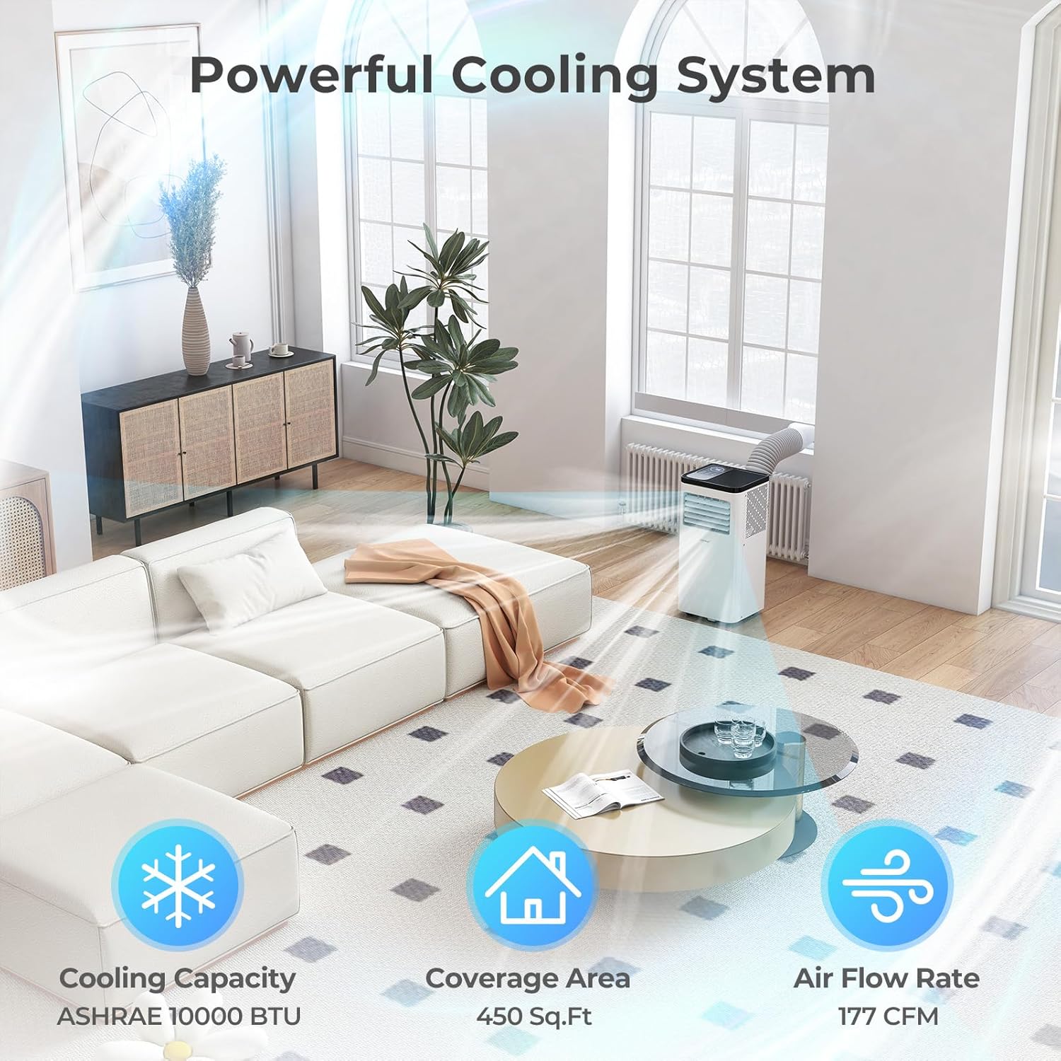 COSTWAY 10000 BTU Portable Air Conditioner, 3 in 1 Floor AC Unit, Fan & Dehumidifier w/Sleep Mode, 24H Timer, LED Display, Remote Control & Window Kit, for Rooms up to 450 Sq.F (10000 BTU)