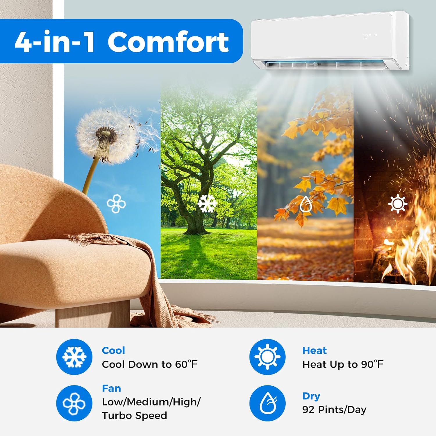 ARLIME 22000 BTU Wifi Enabled Mini Split Air Conditioner & Heater, 21 SEER2 208-230V Inverter AC Unit Cools Rooms up to 1500 Sq. Ft., Energy Efficient Split Wall AC w/Heat Pump & Installation Kit