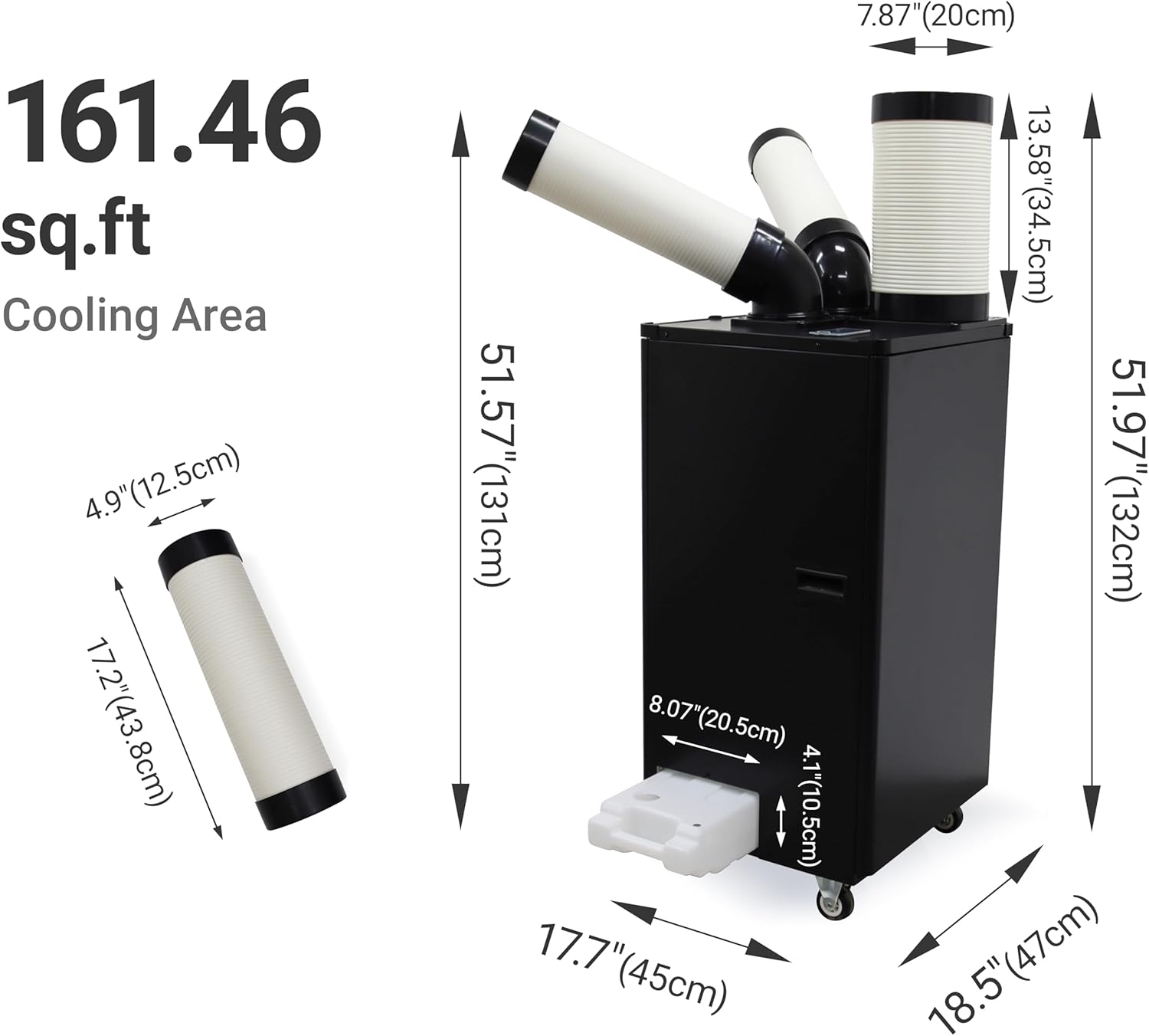 12000BTU/H Industrial Spot Cooler Air Conditioner Industrial Air Conditioner with 1.3Gal Water Tank Commercial Portable Mobile Spot Cooler Double Ducts 1.1KW 110V